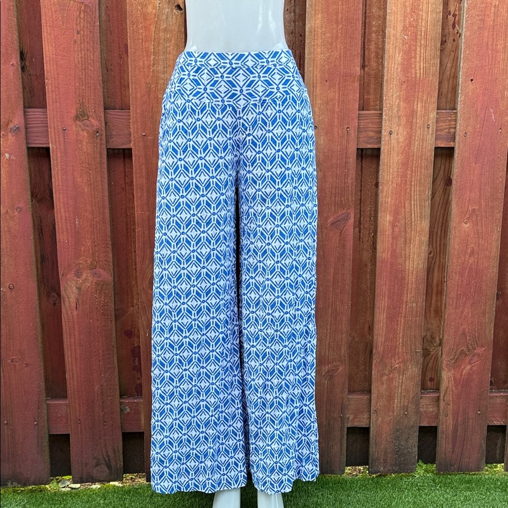 Ava Sky Blue Patterned Wide-Leg Pants